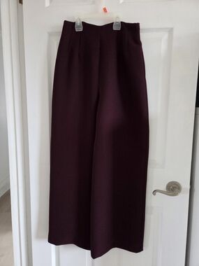 High-Waist Wide-Leg Pants in Deep Plum